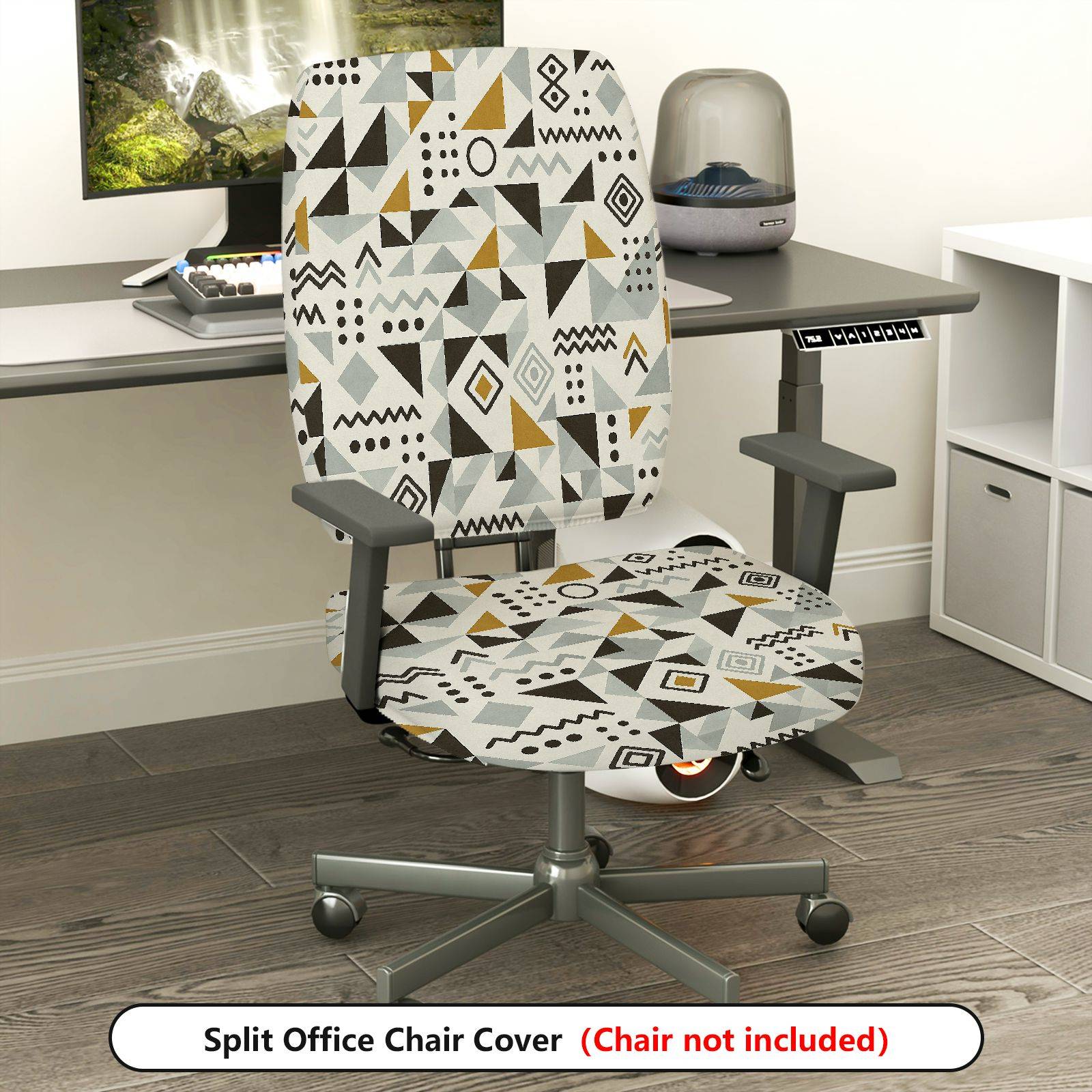 2-Piece Geometric Abstract Modern Stylish  Computer Chair Cover Set, Seat and Backrest