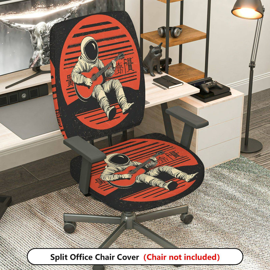 2-Piece Astronaut Guitar Space Red Orange  Computer Chair Cover Set, Seat and Backrest