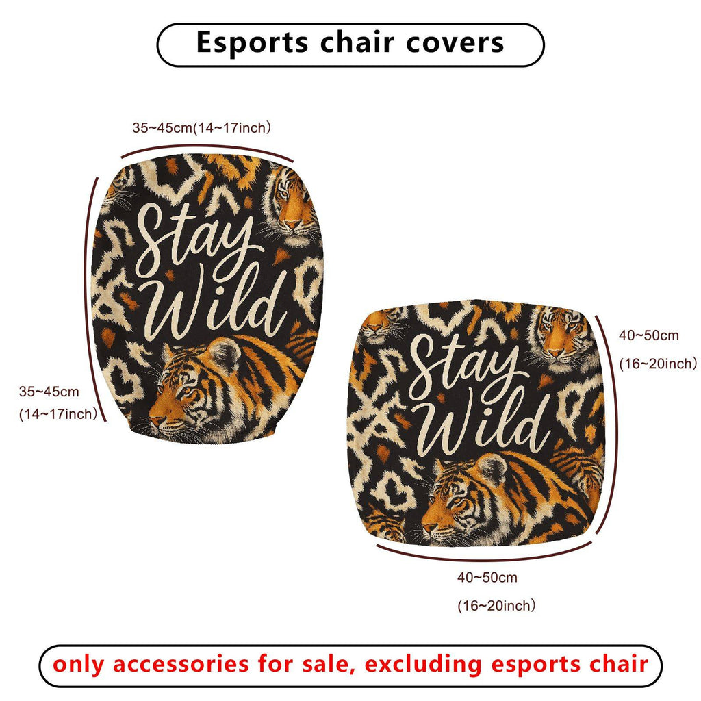 2-Piece Animal Tiger Stay Wild Nature Wildlife  Computer Chair Cover Set, Seat and Backrest