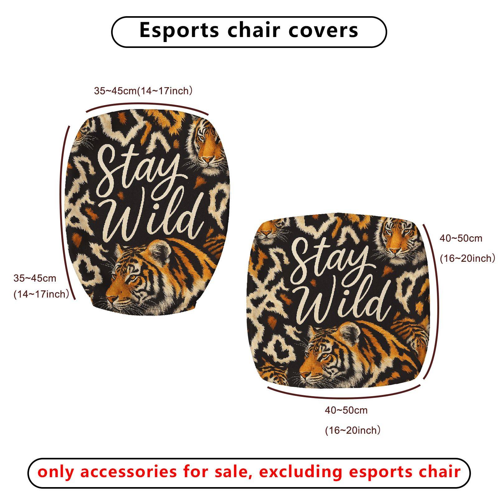 2-Piece Animal Tiger Stay Wild Nature Wildlife  Computer Chair Cover Set, Seat and Backrest