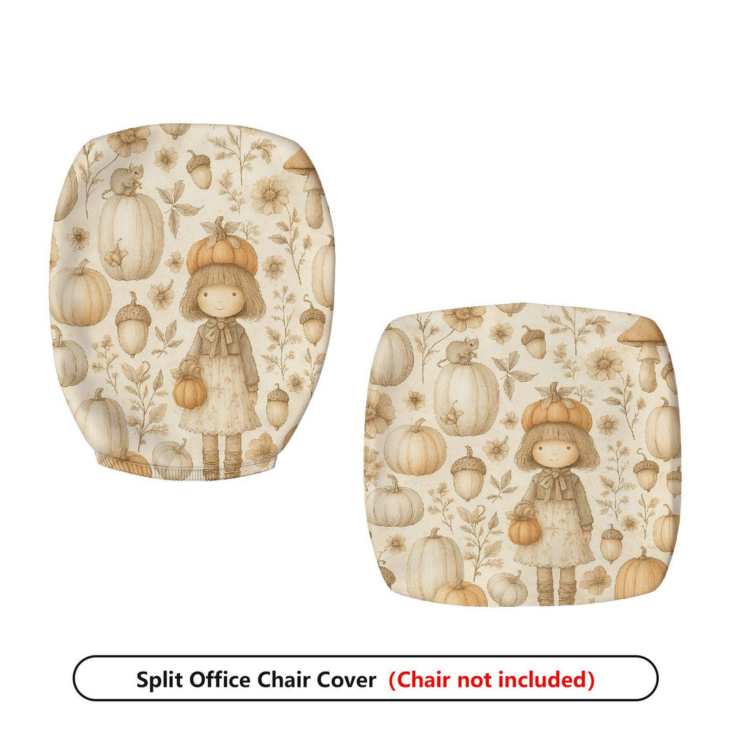 2-Piece Autumn Pumpkin Girl Floral Harvest  Computer Chair Cover Set, Seat and Backrest