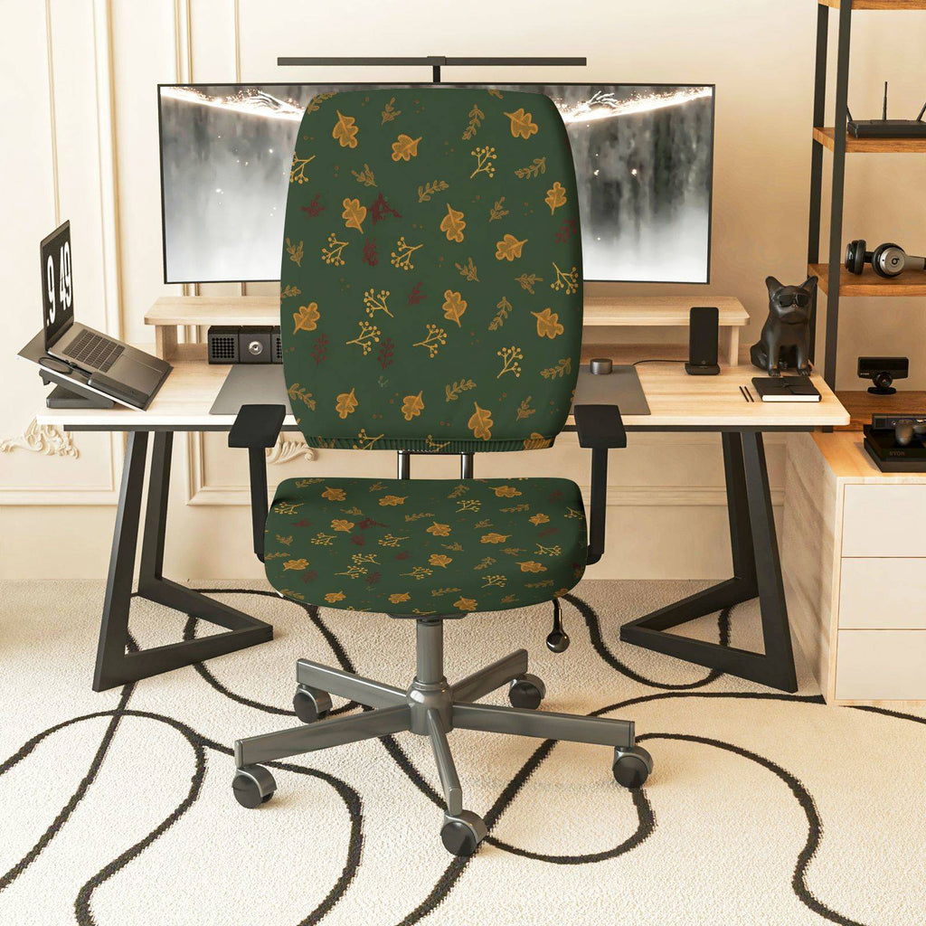 2-Piece Autumn Leaves Forest Nature Decorative  Computer Chair Cover Set, Seat and Backrest