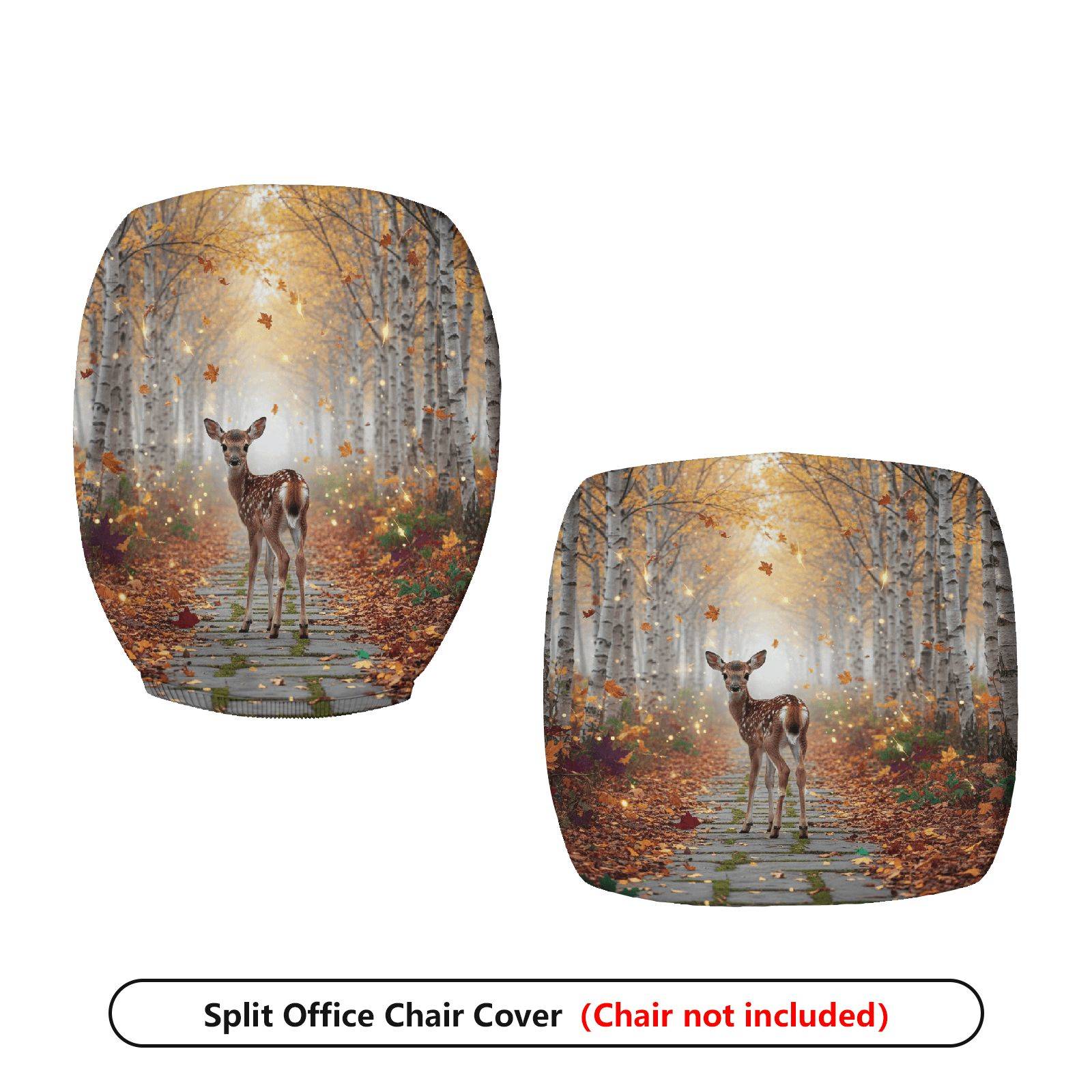 2-Piece Autumn Deer Forest Path Leaves Nature  Computer Chair Cover Set, Seat and Backrest