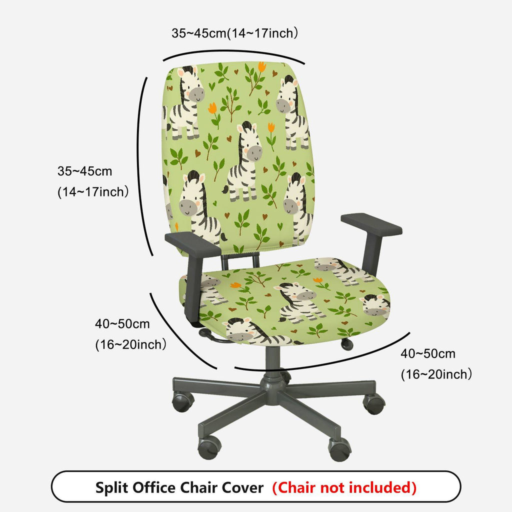 2-Piece Zebra Pattern Green Floral Fun Nature Animal  Computer Chair Cover Set, Seat and Backrest