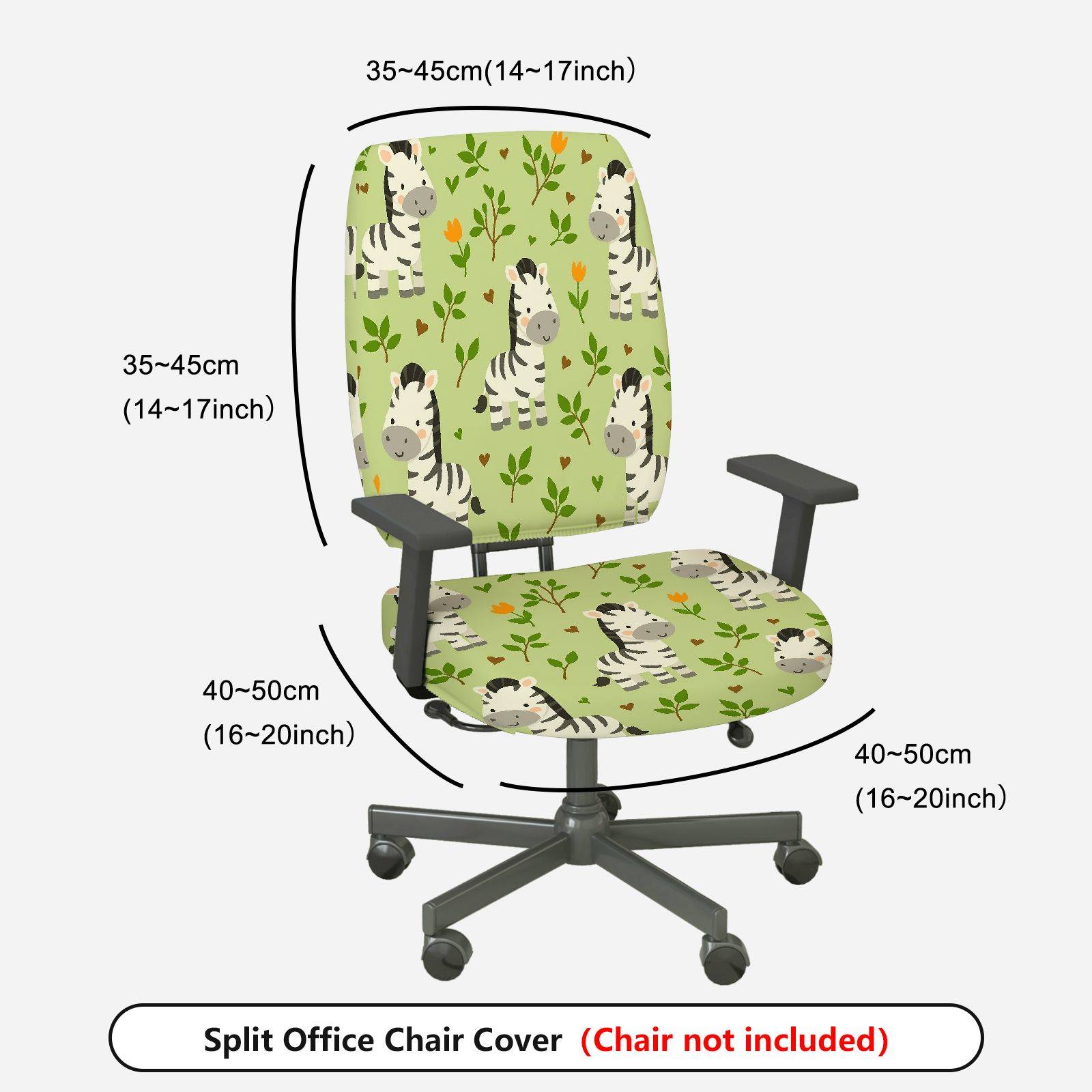 2-Piece Zebra Pattern Green Floral Fun Nature Animal  Computer Chair Cover Set, Seat and Backrest