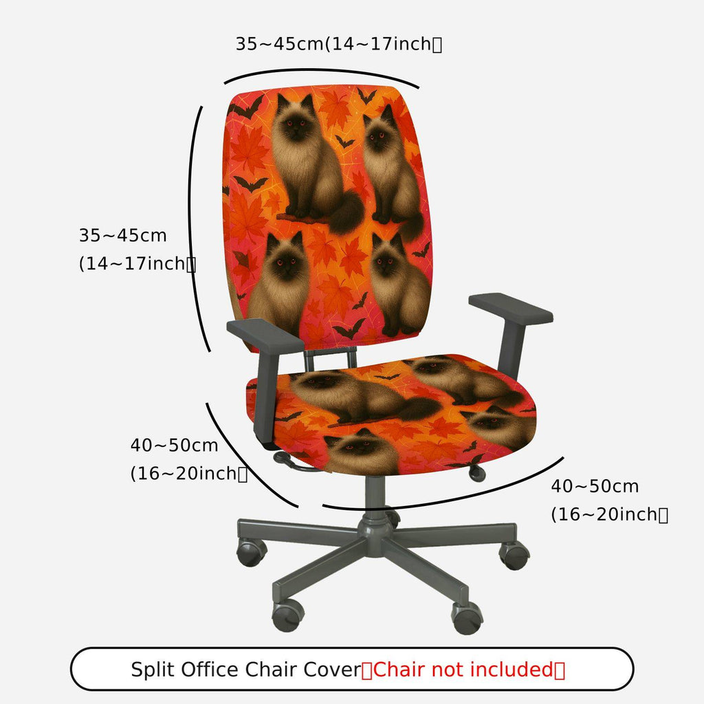 2-Piece Autumn Cat Halloween Bat Leaf  Computer Chair Cover Set, Seat and Backrest