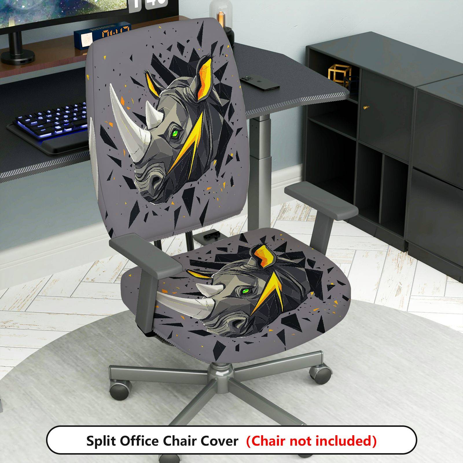 2-Piece Geometric Rhino Gray Artistic Stylish  Computer Chair Cover Set, Seat and Backrest