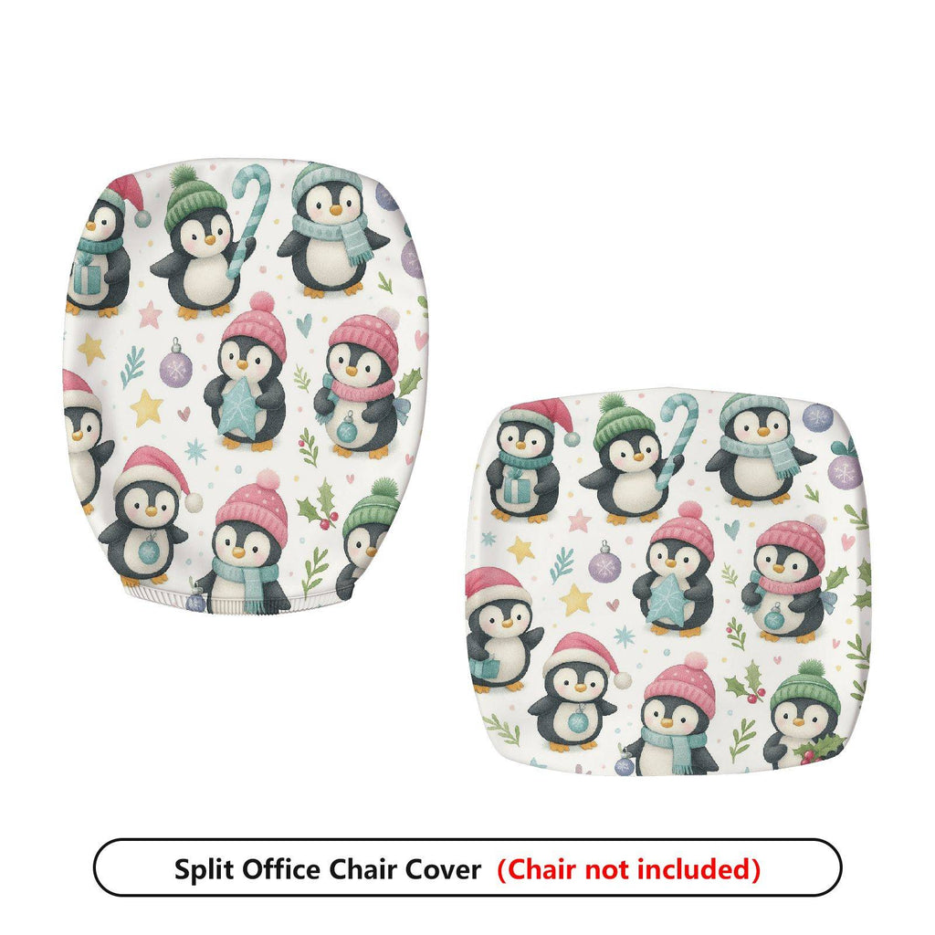 2-Piece Christmas Penguin Winter Festive Holiday Cute  Computer Chair Cover Set, Seat and Backrest