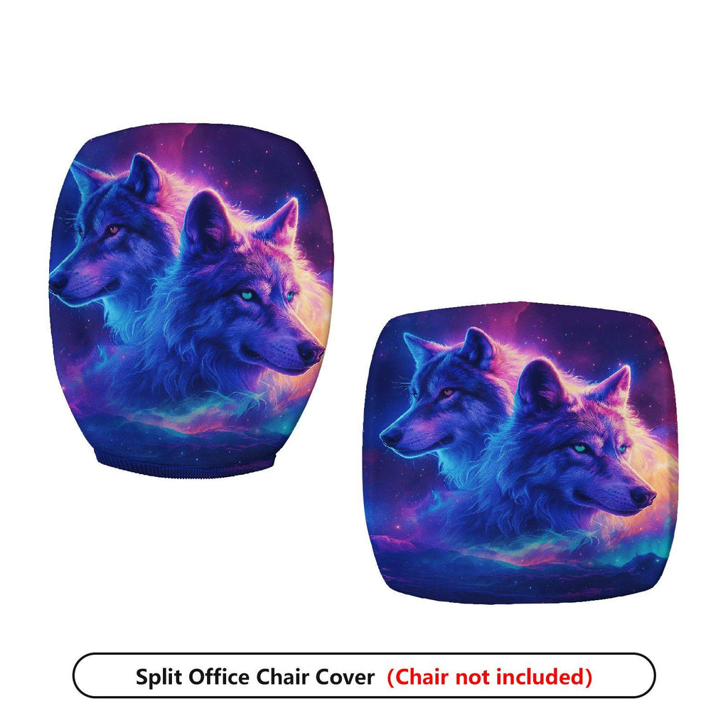 2-Piece Galaxy Wolf Art Starry Night Animal  Computer Chair Cover Set, Seat and Backrest