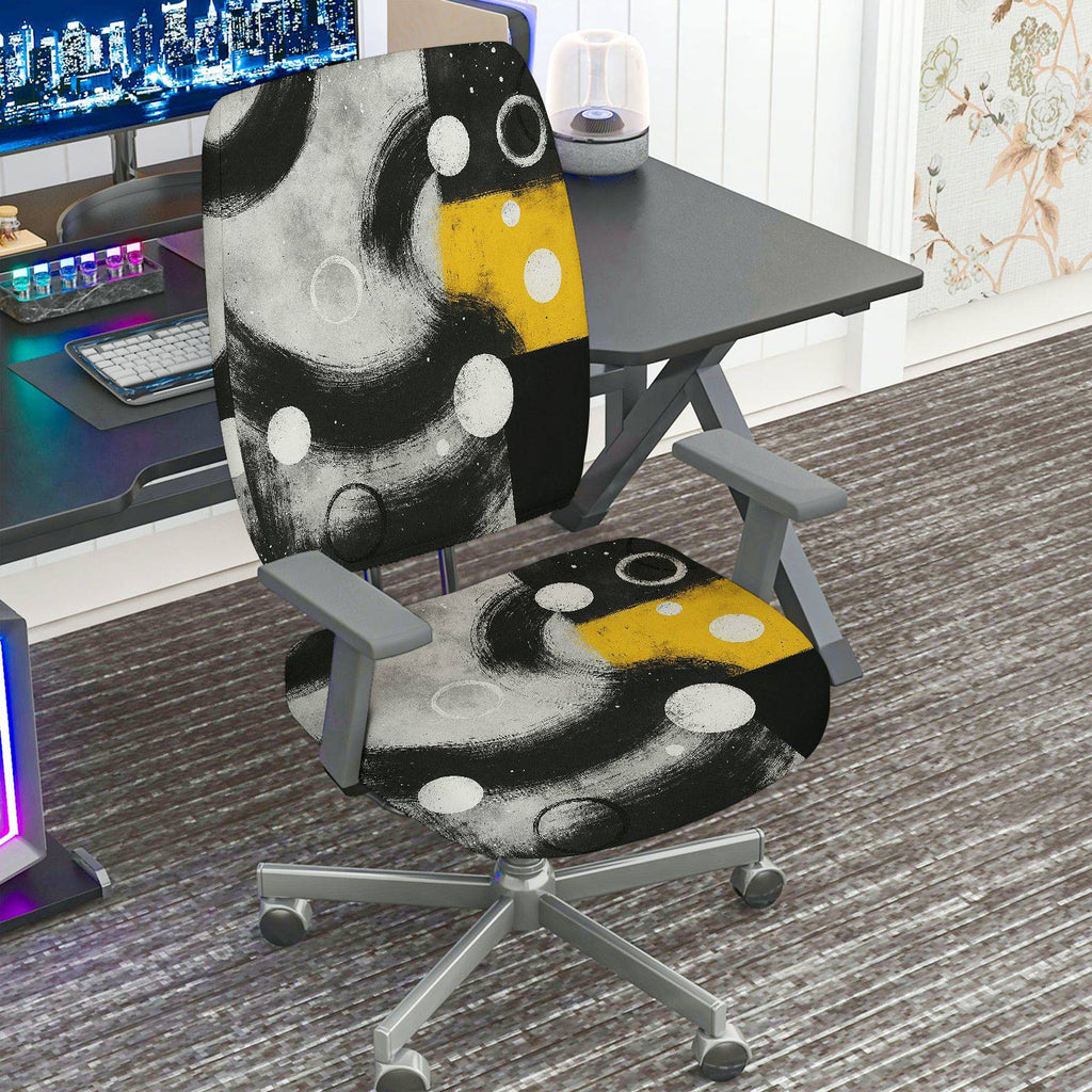 2-Piece Abstract Modern Artistic Moon Star Universe  Computer Chair Cover Set, Seat and Backrest