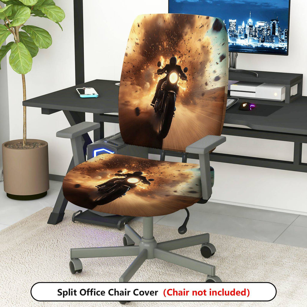 2-Piece Action Explosion Motorcycle Fiery Dynamic  Computer Chair Cover Set, Seat and Backrest