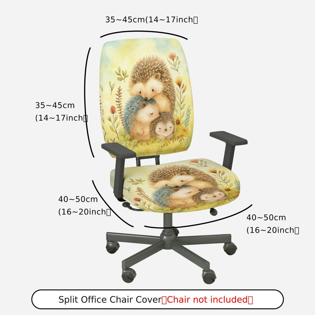 2-Piece Animal Pattern Cute Hedgehog Nature Floral  Computer Chair Cover Set, Seat and Backrest