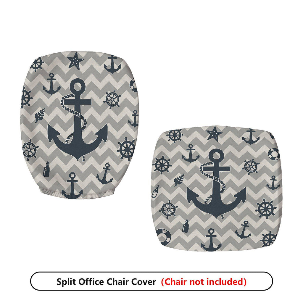 2-Piece Anchor Steering Wheel Chevron Pattern Star Marine Theme  Computer Chair Cover Set, Seat and Backrest