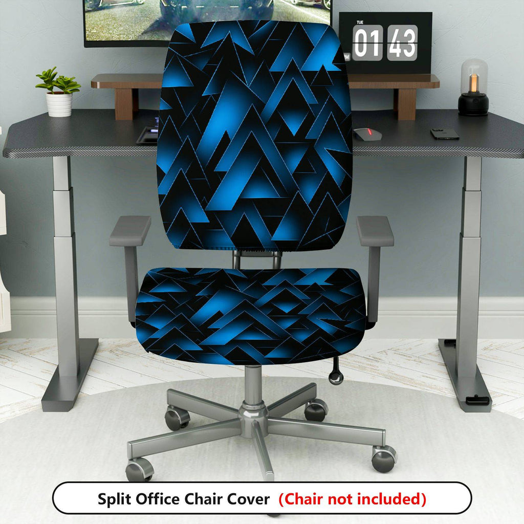 2-Piece Geometric Blue Abstract Triangle Pattern  Computer Chair Cover Set, Seat and Backrest