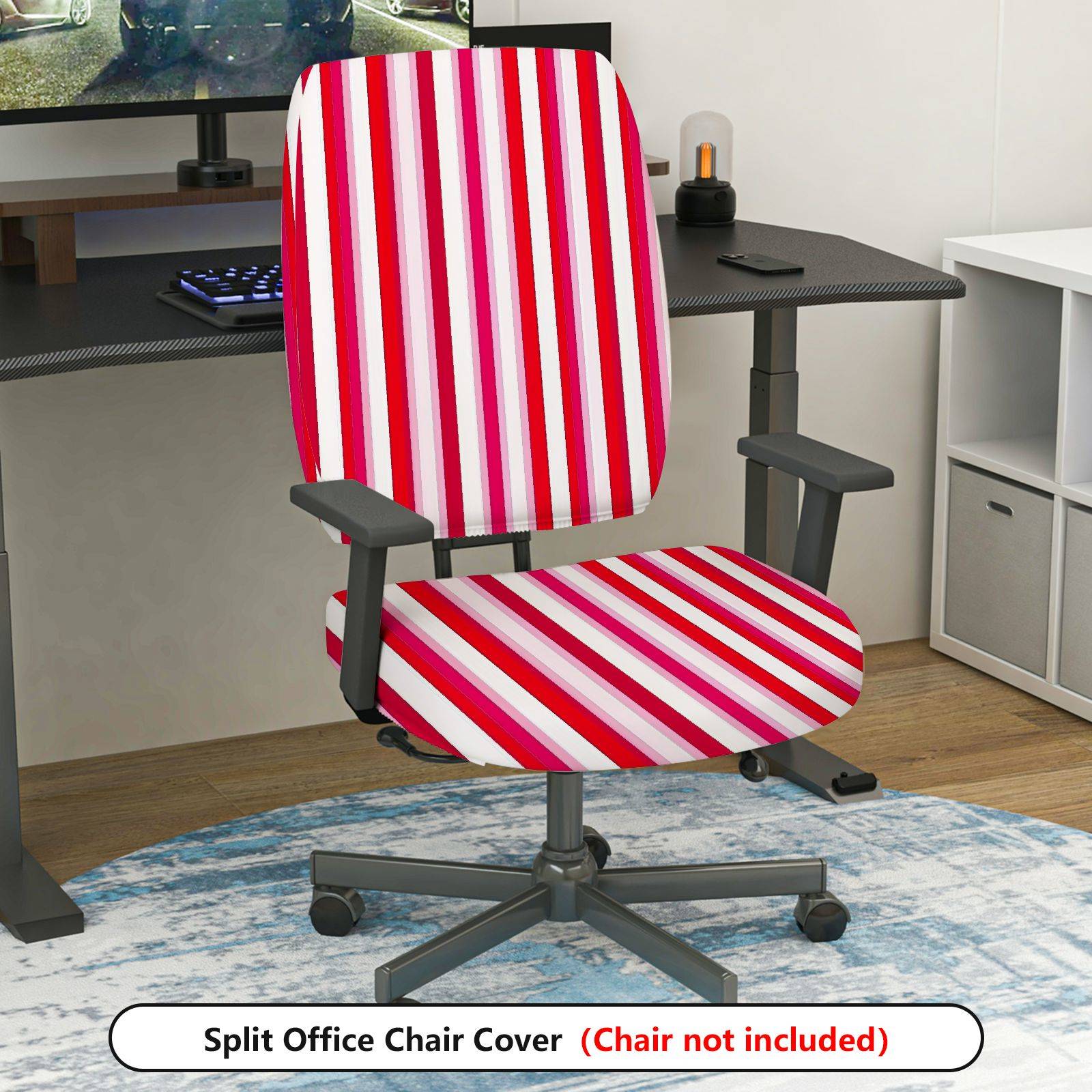 2-Piece Red Pink Striped Geometric Pattern  Computer Chair Cover Set, Seat and Backrest