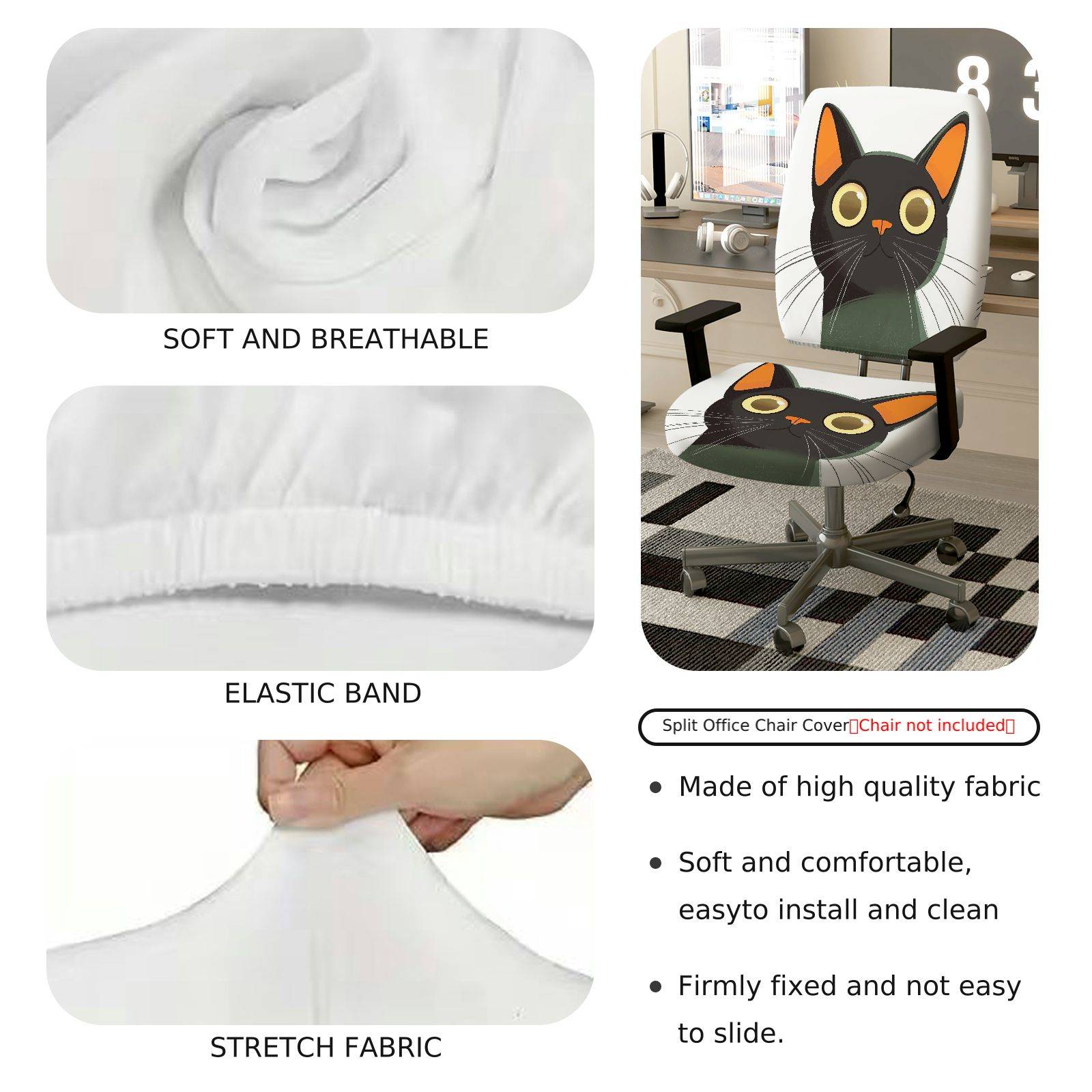 2-Piece Animal Cat Cute Fun  Computer Chair Cover Set, Seat and Backrest