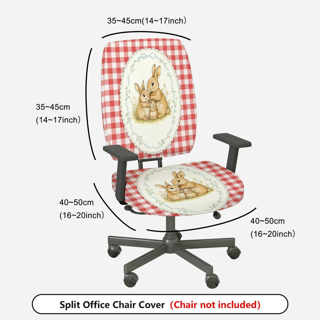 2-Piece Cute Bunny Red Plaid Spring Easter  Computer Chair Cover Set, Seat and Backrest