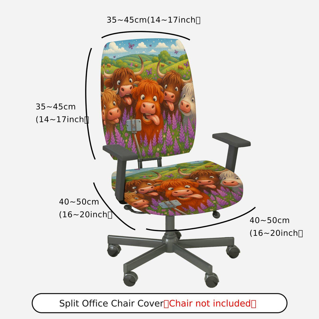 2-Piece Animal Pastoral Highland Cow Farm Nature  Computer Chair Cover Set, Seat and Backrest