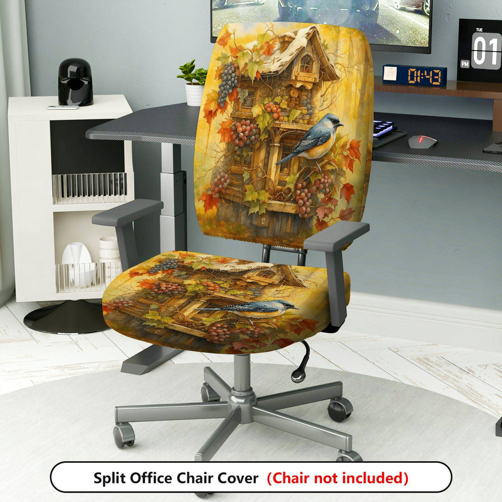 2-Piece Autumn Birdhouse Grapes Leaves Cozy Nature  Computer Chair Cover Set, Seat and Backrest