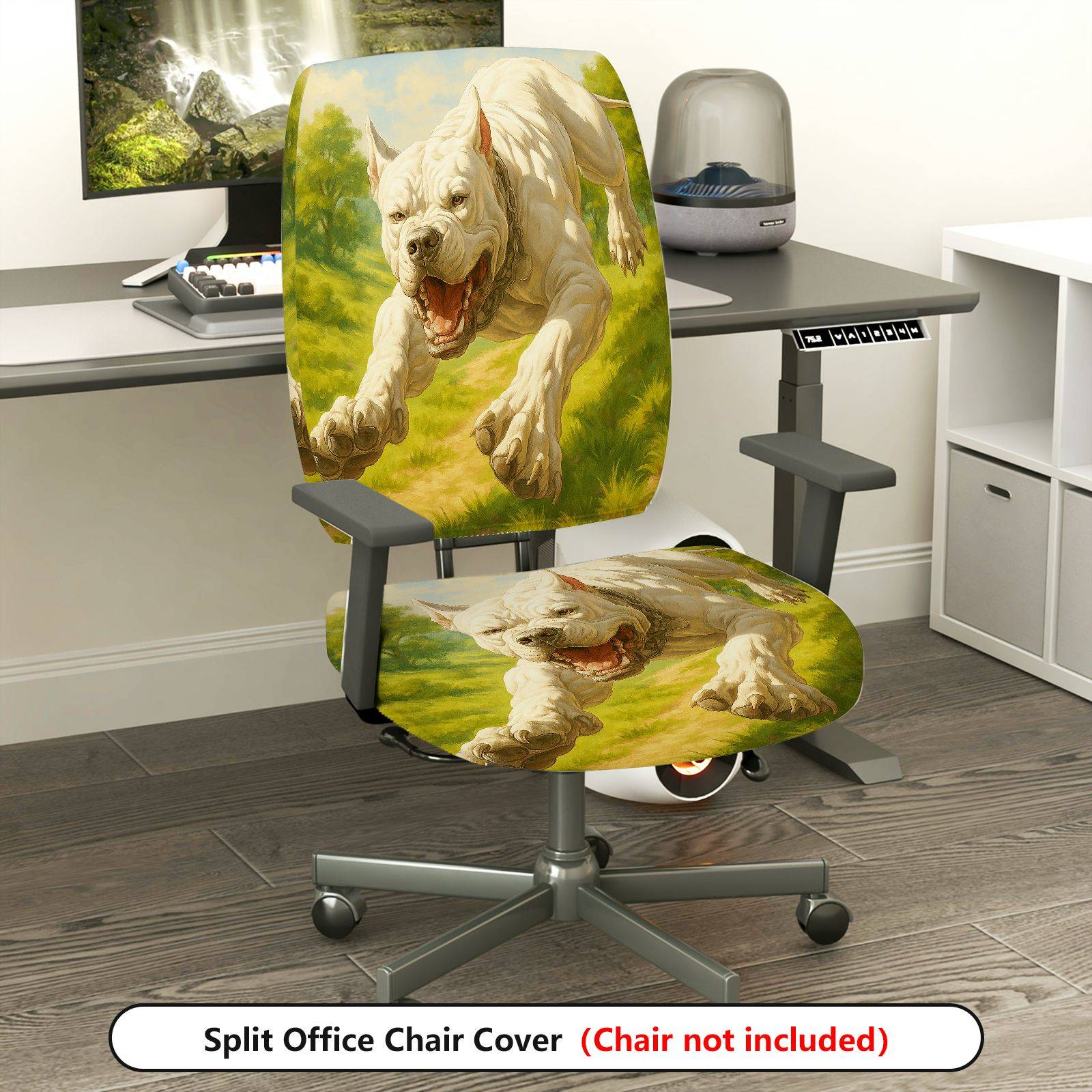 2-Piece Animal Art Decorative Dog Custom  Computer Chair Cover Set, Seat and Backrest