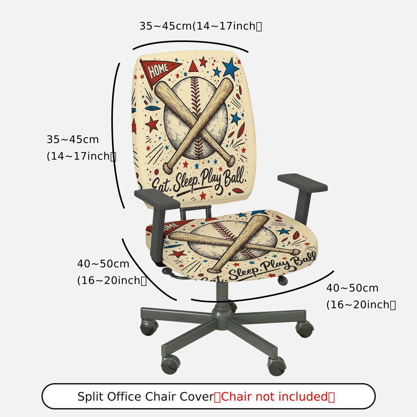 2-Piece Baseball Sports Home Vintage Decorative  Computer Chair Cover Set, Seat and Backrest