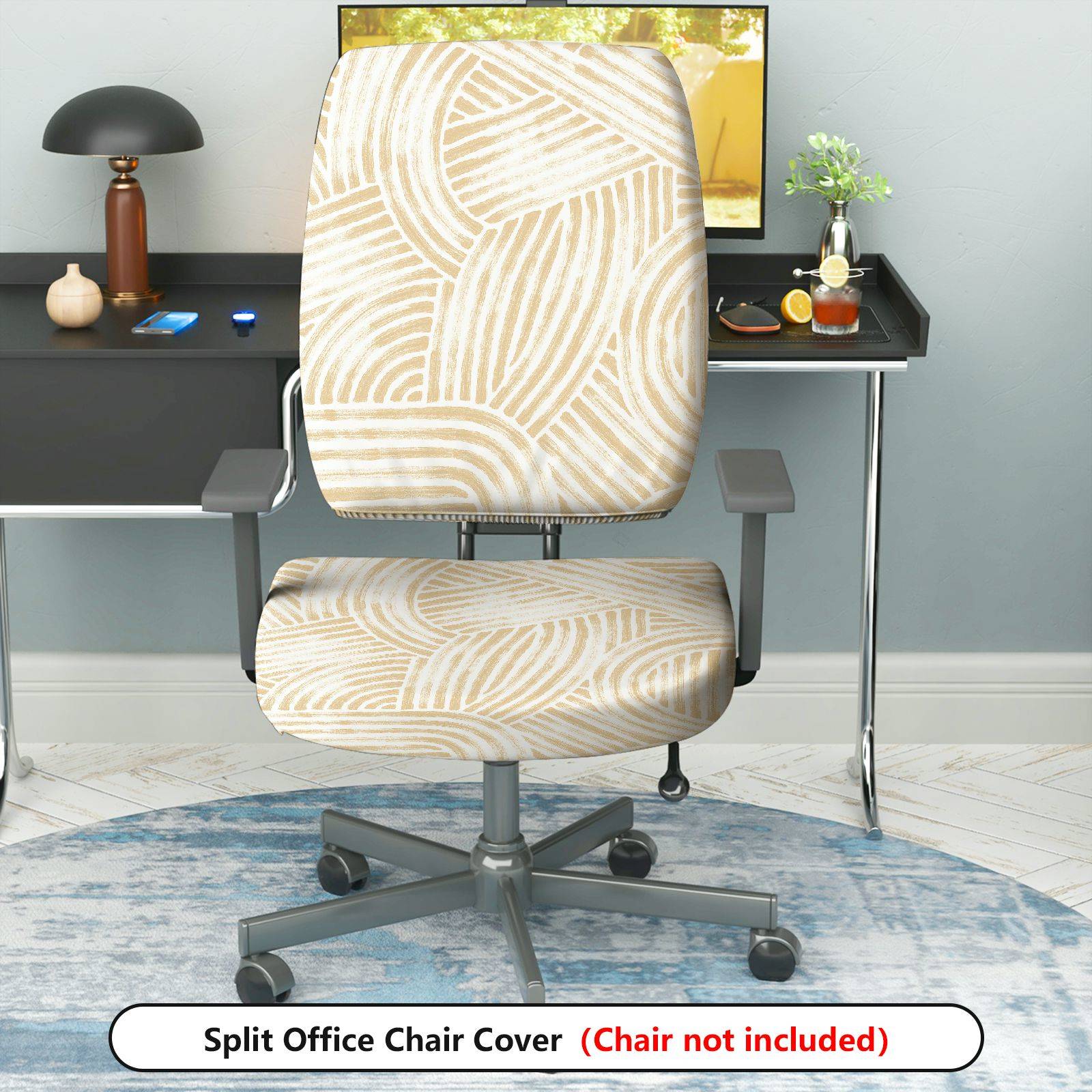 2-Piece Abstract Geometric White Beige Modern Stylish  Computer Chair Cover Set, Seat and Backrest