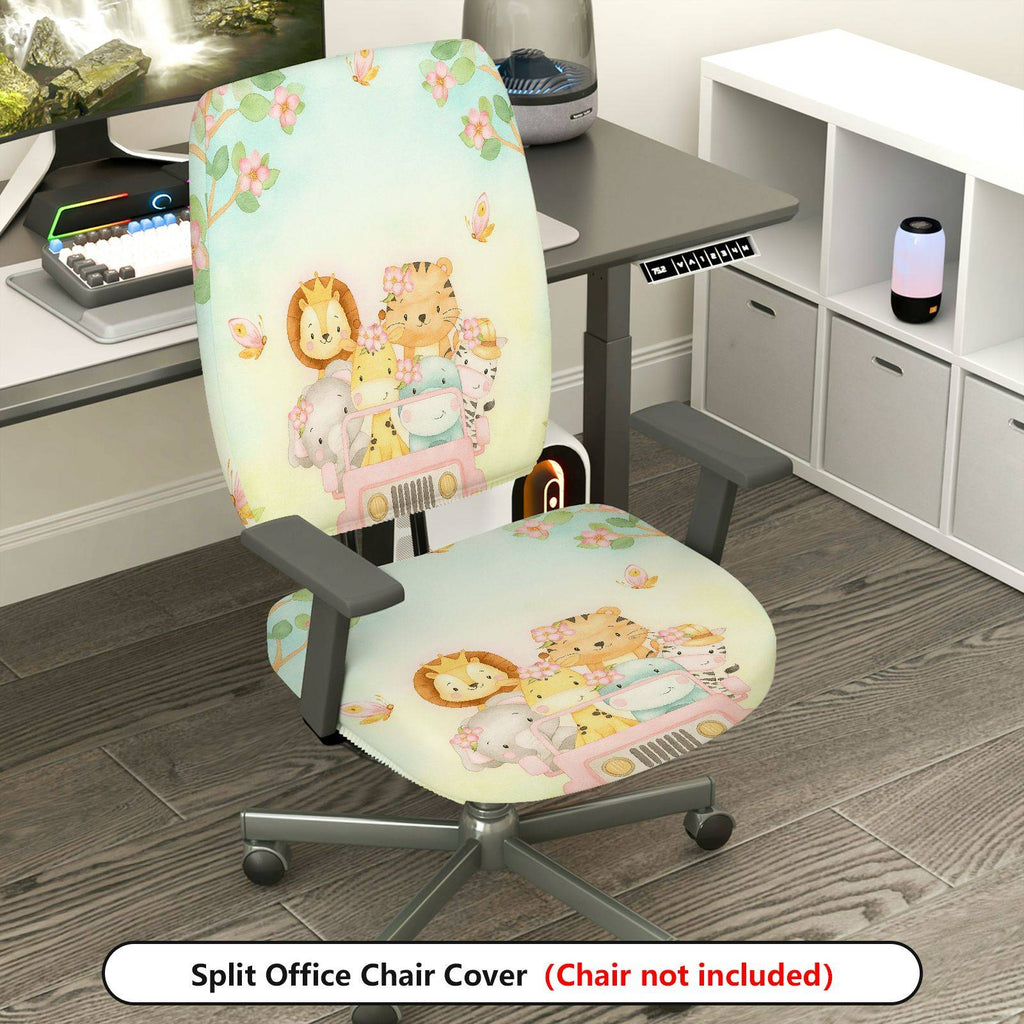 2-Piece Animal Floral Car Journey Spring  Computer Chair Cover Set, Seat and Backrest