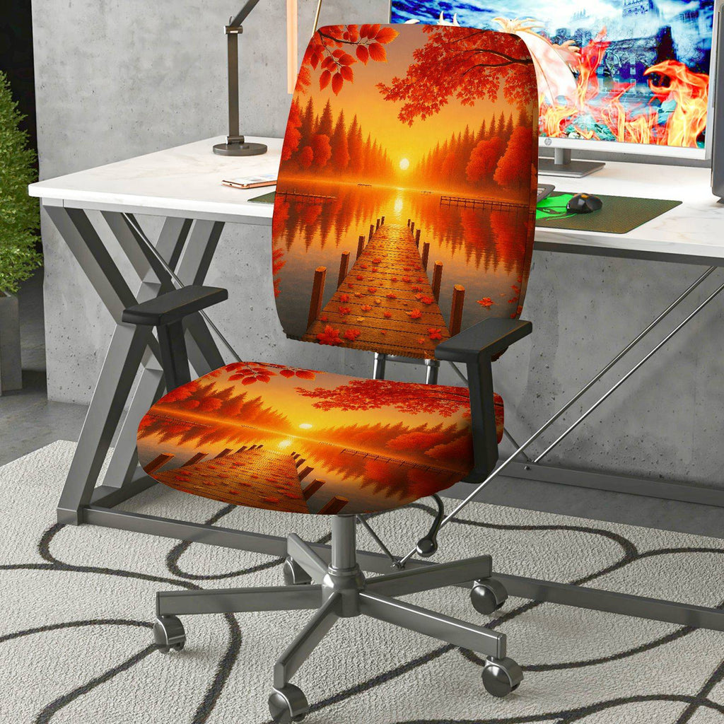 2-Piece Autumn Sunset Scenic Nature Landscape Beauty  Computer Chair Cover Set, Seat and Backrest