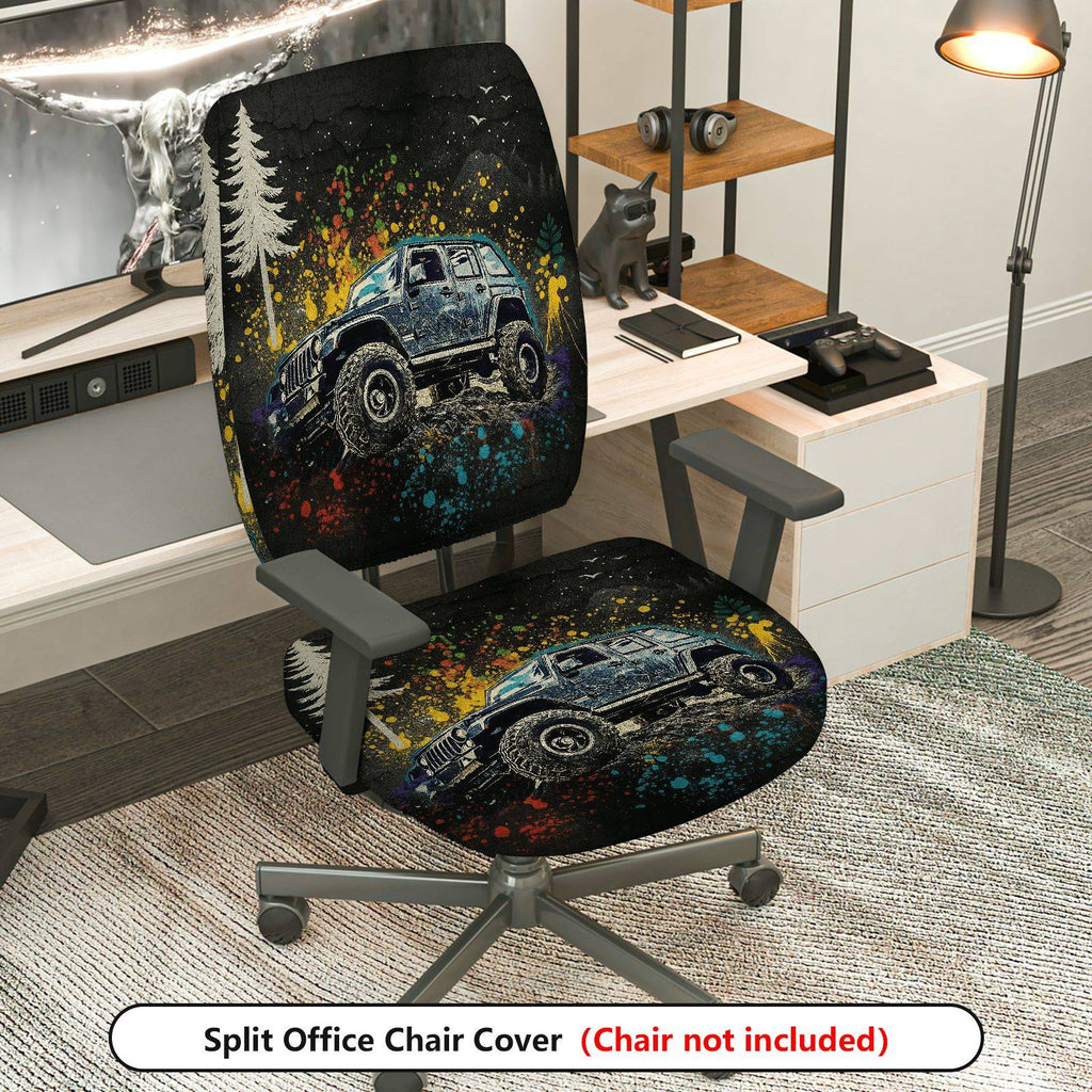 2-Piece Adventure Off-road Vehicle Mountain Forest Graffiti  Computer Chair Cover Set, Seat and Backrest