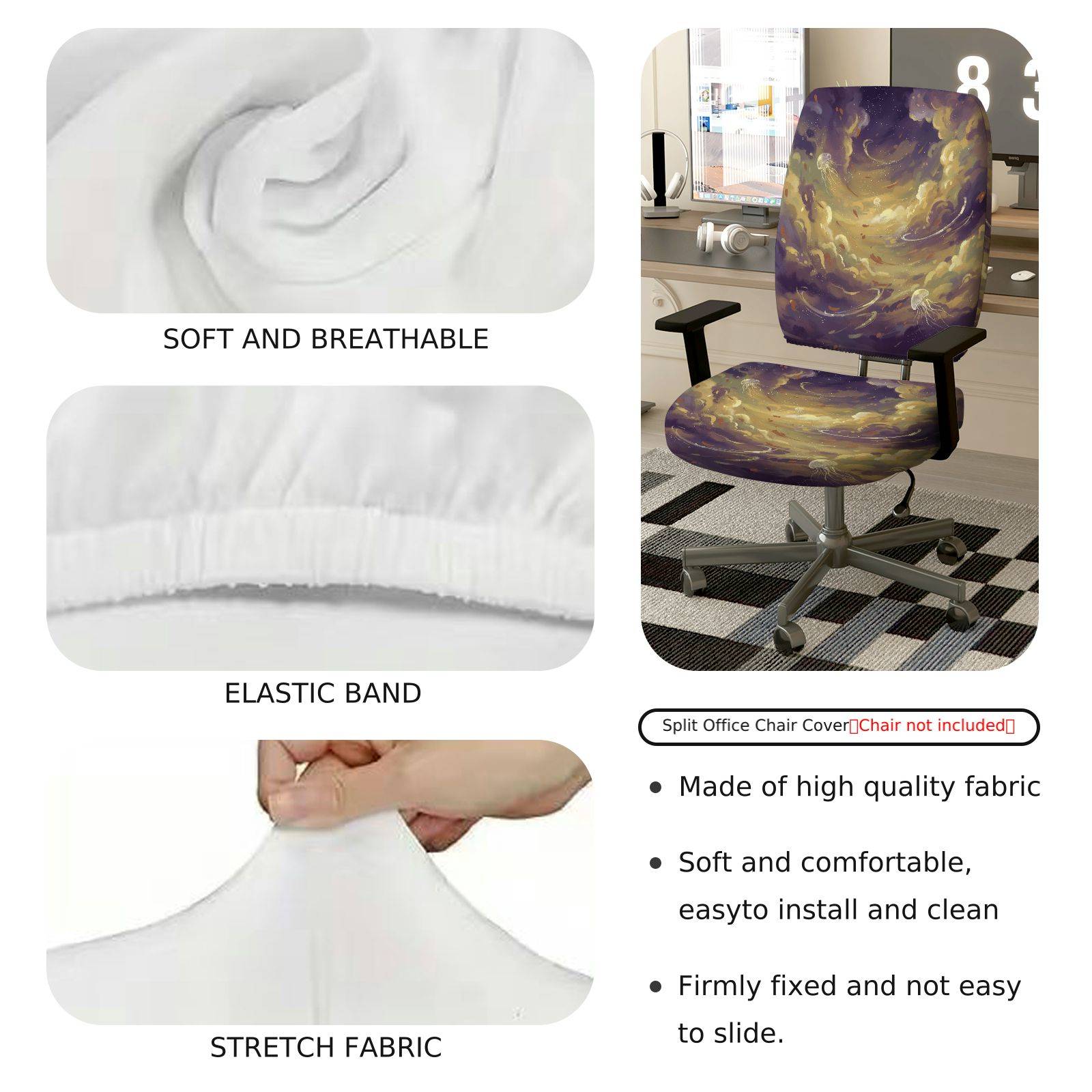 2-Piece Abstract Galaxy Jellyfish Cosmic Artistic  Computer Chair Cover Set, Seat and Backrest