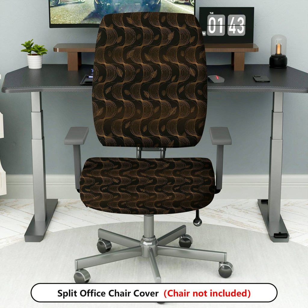 2-Piece Abstract Retro Artistic Black Gold  Computer Chair Cover Set, Seat and Backrest