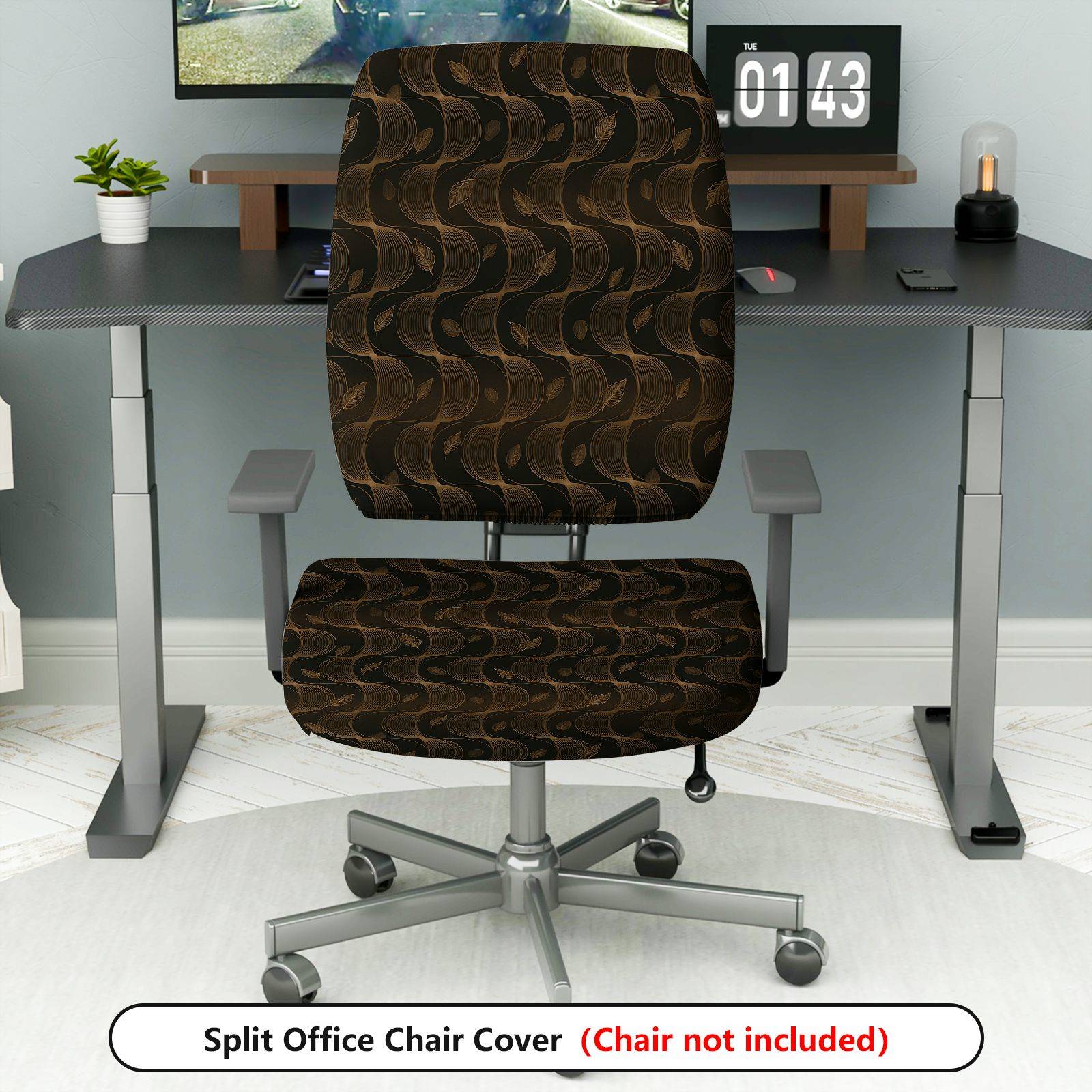 2-Piece Abstract Retro Artistic Black Gold  Computer Chair Cover Set, Seat and Backrest