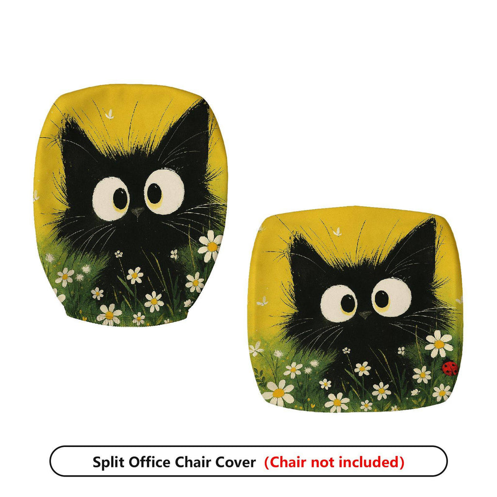 2-Piece Animal Floral Pattern Black Cat  Computer Chair Cover Set, Seat and Backrest