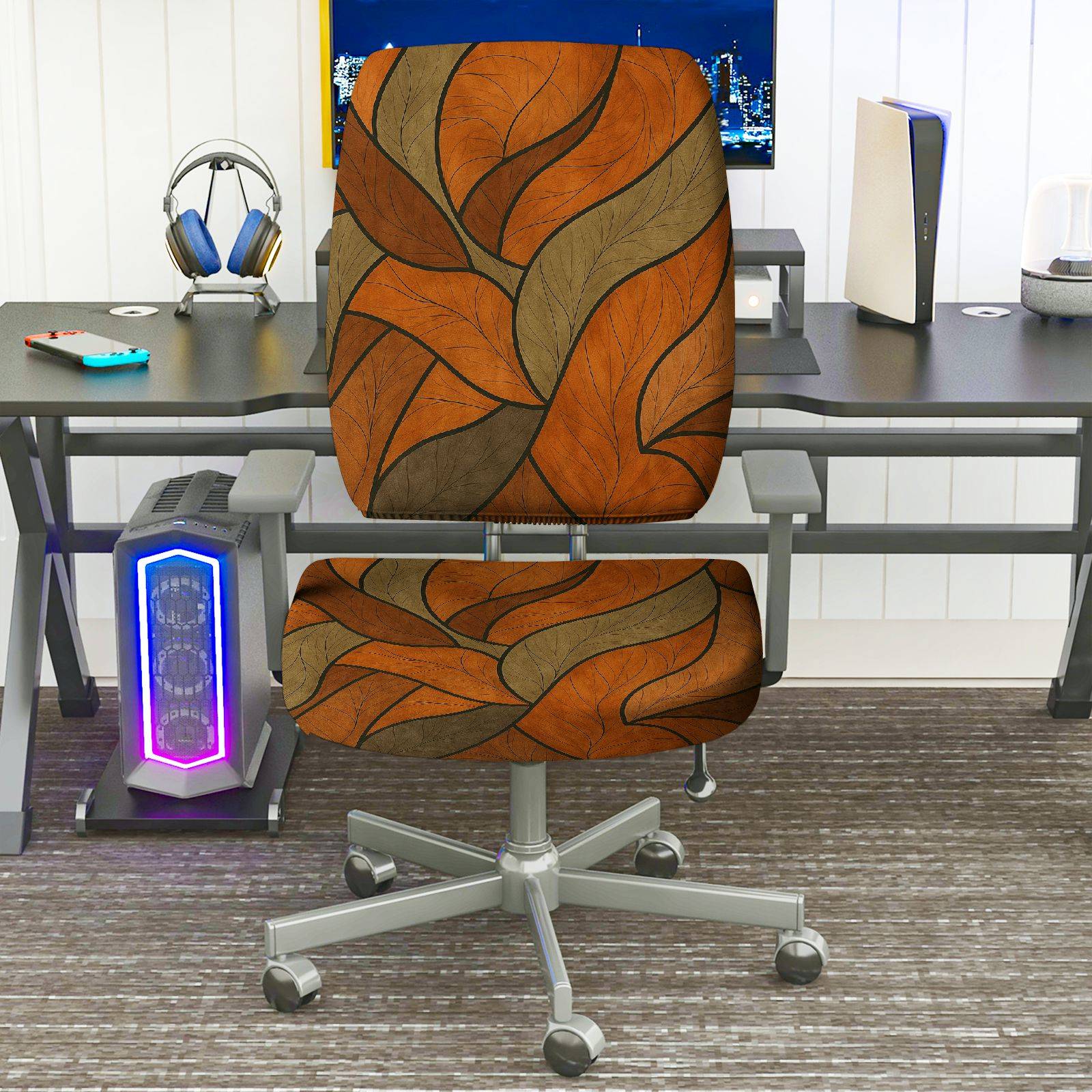 2-Piece Autumn Leaves Pattern Decorative  Computer Chair Cover Set, Seat and Backrest