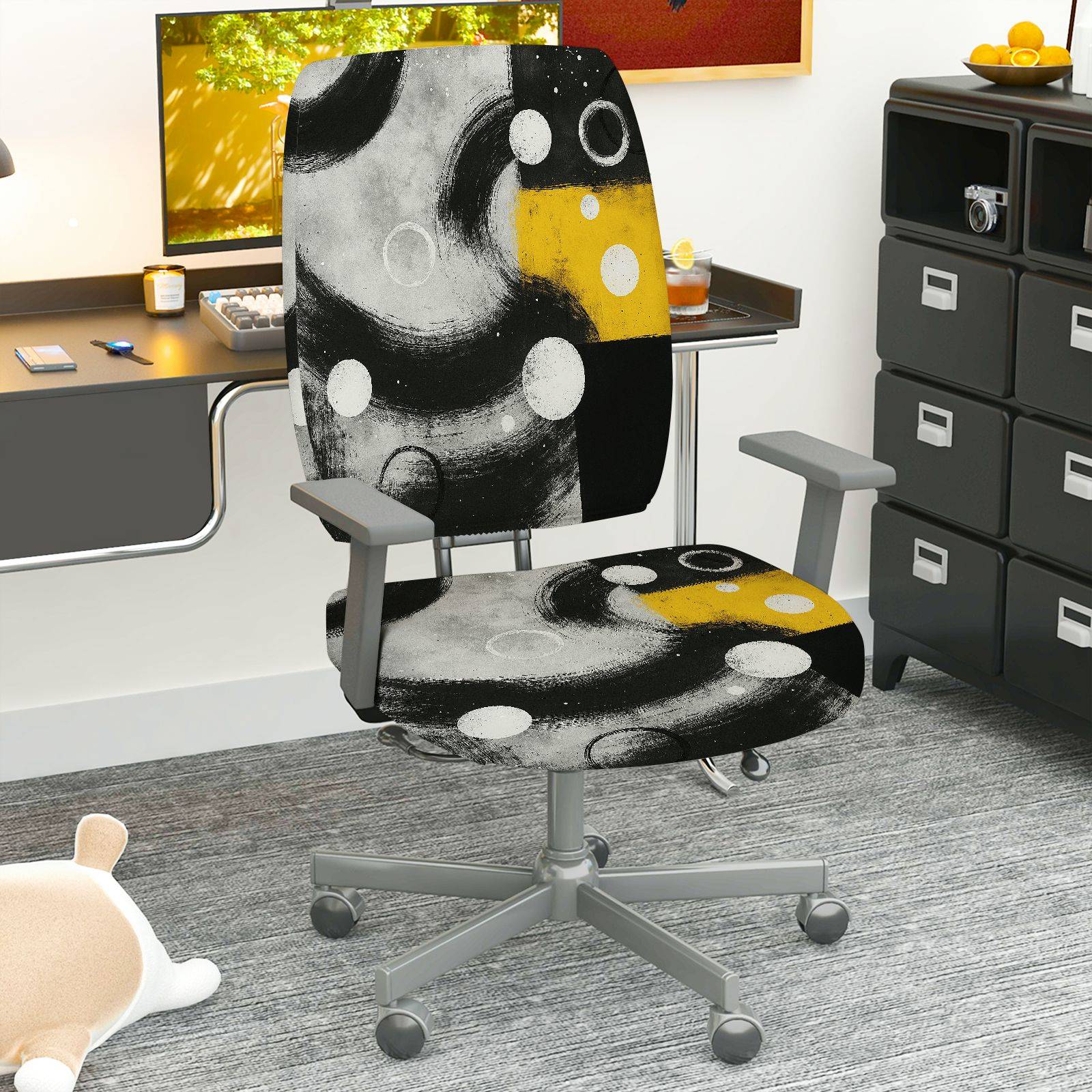 2-Piece Abstract Modern Artistic Moon Star Universe  Computer Chair Cover Set, Seat and Backrest