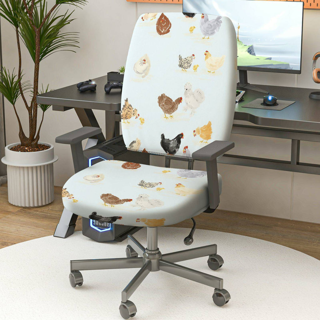 2-Piece Animal Chicken Print  Computer Chair Cover Set, Seat and Backrest