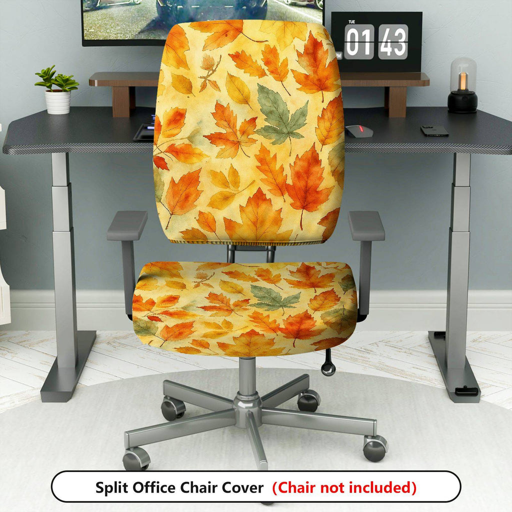 2-Piece Autumn Leaves Fall Season Decorative  Computer Chair Cover Set, Seat and Backrest
