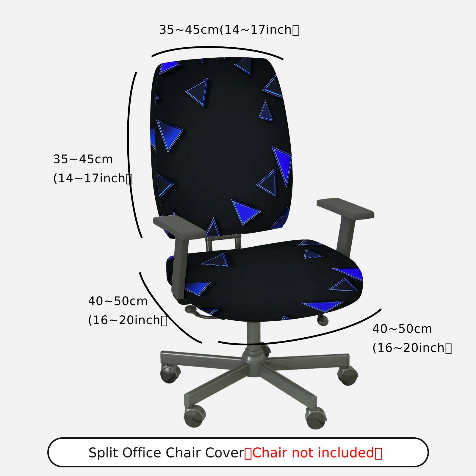 2-Piece Geometric Triangle Blue Black Modern Stylish  Computer Chair Cover Set, Seat and Backrest