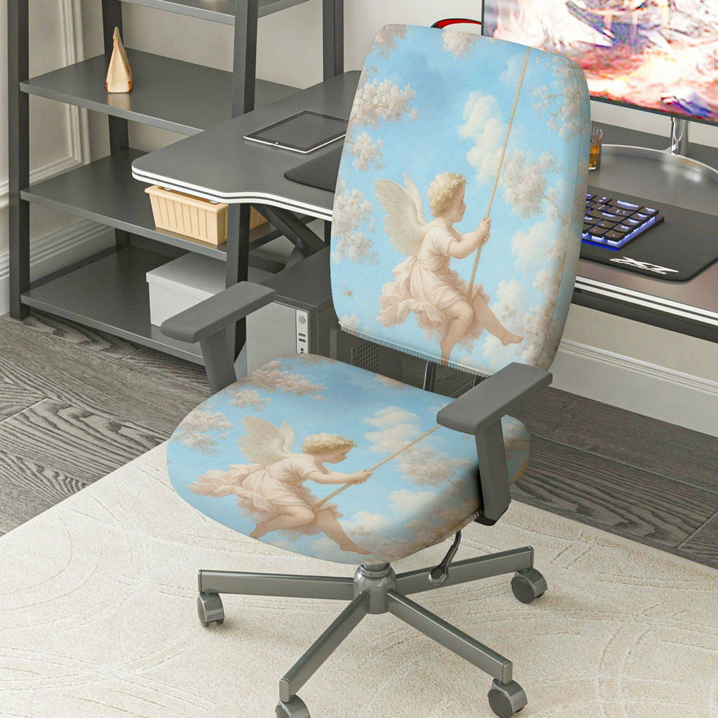 2-Piece Angel Swing Cloud Sky Art Aesthetic  Computer Chair Cover Set, Seat and Backrest