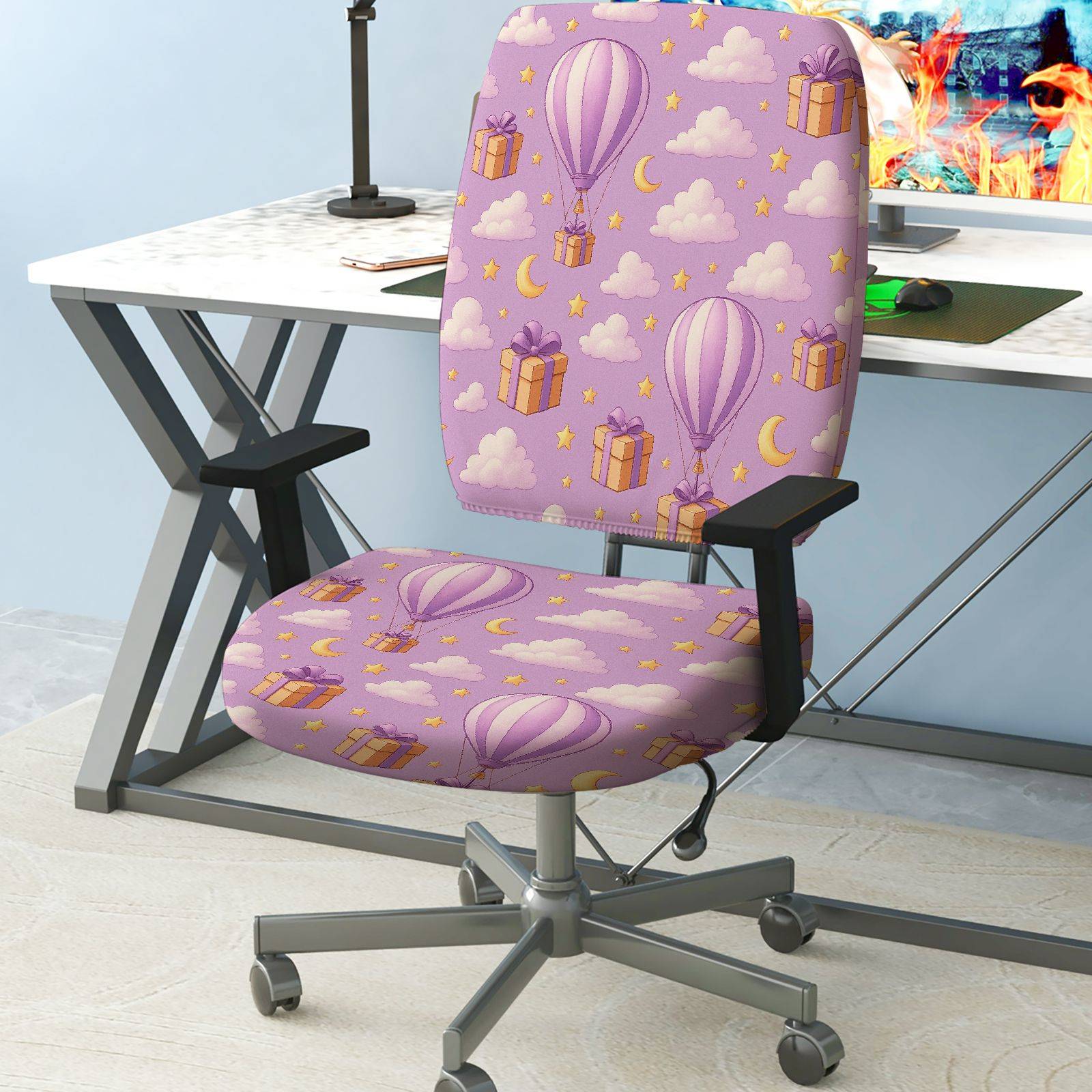 2-Piece Balloon Cloud Star Moon Gift  Computer Chair Cover Set, Seat and Backrest
