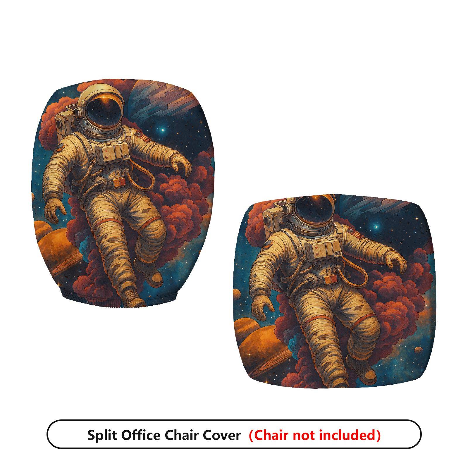 2-Piece Astronaut Galaxy Space Adventure Cosmic  Computer Chair Cover Set, Seat and Backrest