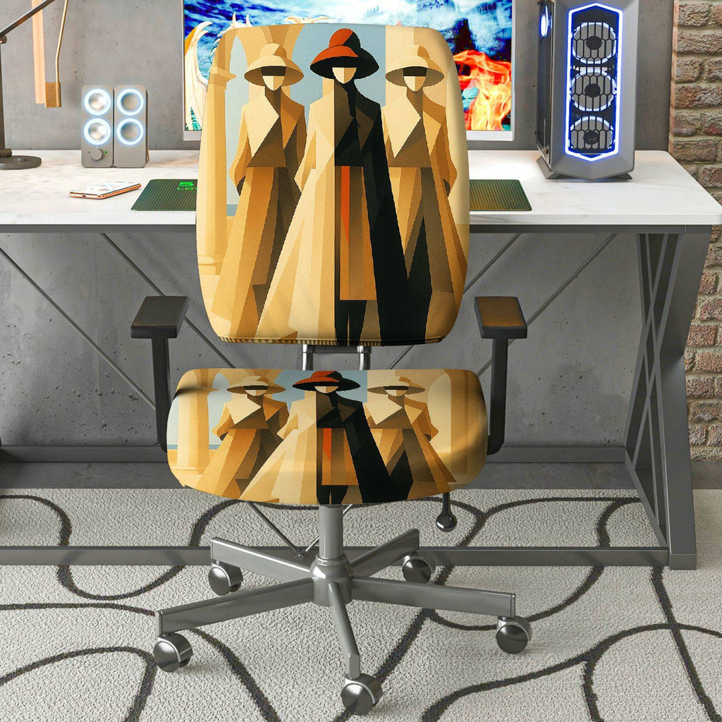 2-Piece Abstract Art Geometric Modern Stylish  Computer Chair Cover Set, Seat and Backrest