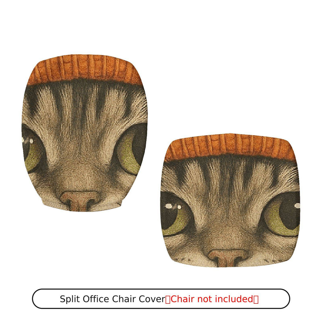 2-Piece Autumn Cat Sweater Leaves Print Home  Computer Chair Cover Set, Seat and Backrest