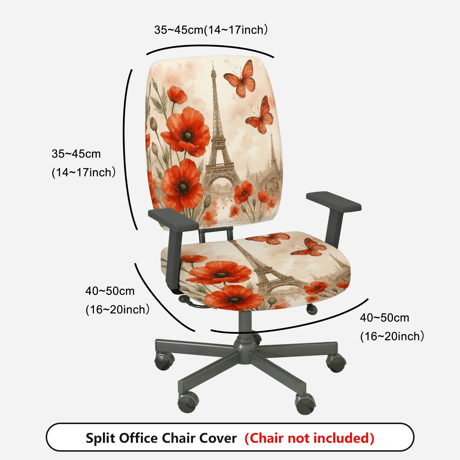 2-Piece Eiffel Tower Butterfly Flower Pattern  Computer Chair Cover Set, Seat and Backrest