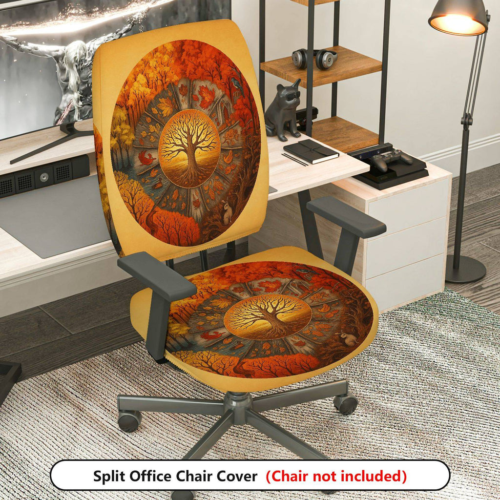 2-Piece Autumn Fall Tree of Life Forest Scenery  Computer Chair Cover Set, Seat and Backrest