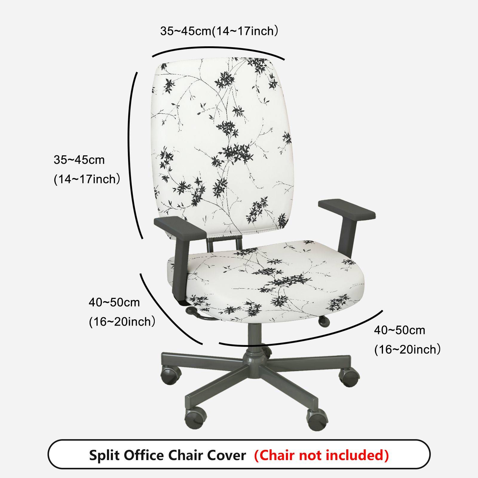 2-Piece Black Floral Printed Modern Elegant Decorative  Computer Chair Cover Set, Seat and Backrest