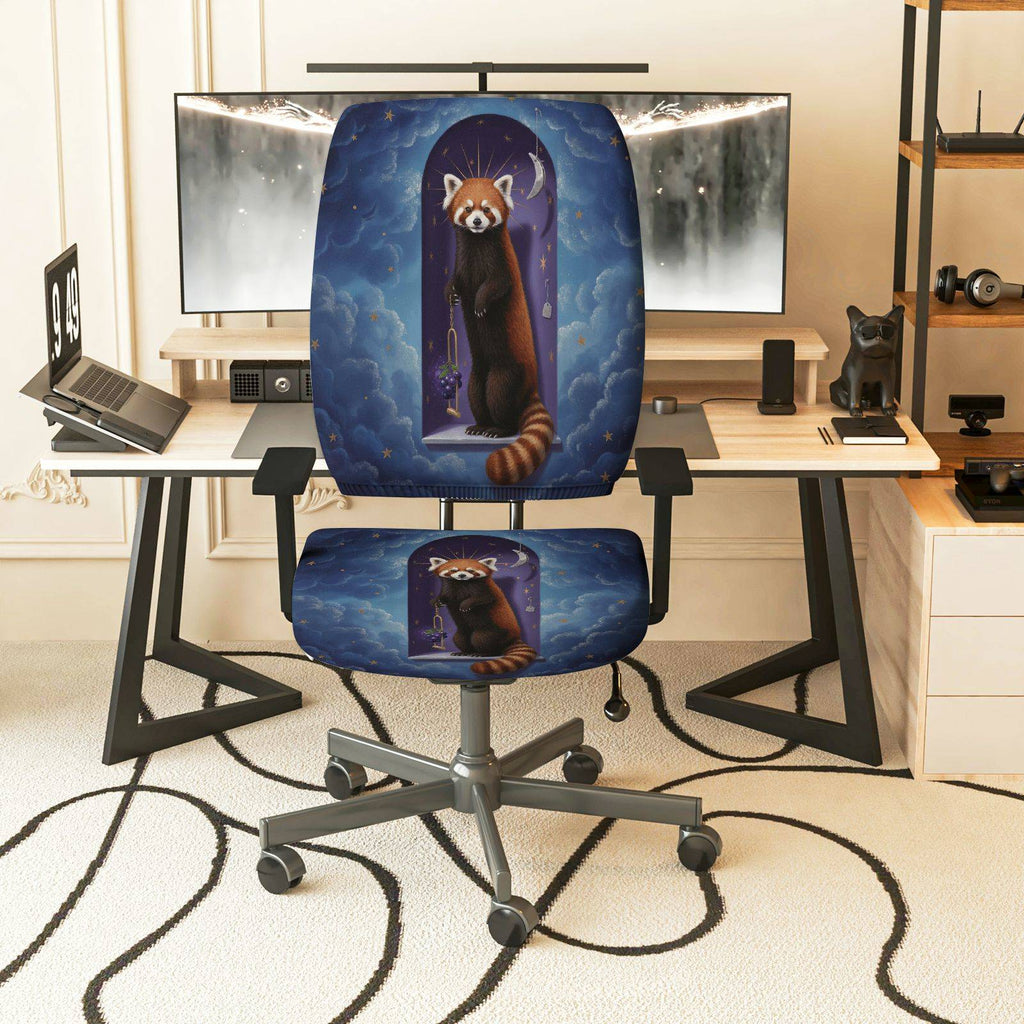2-Piece Animal Night Sky Moon Red Panda  Computer Chair Cover Set, Seat and Backrest