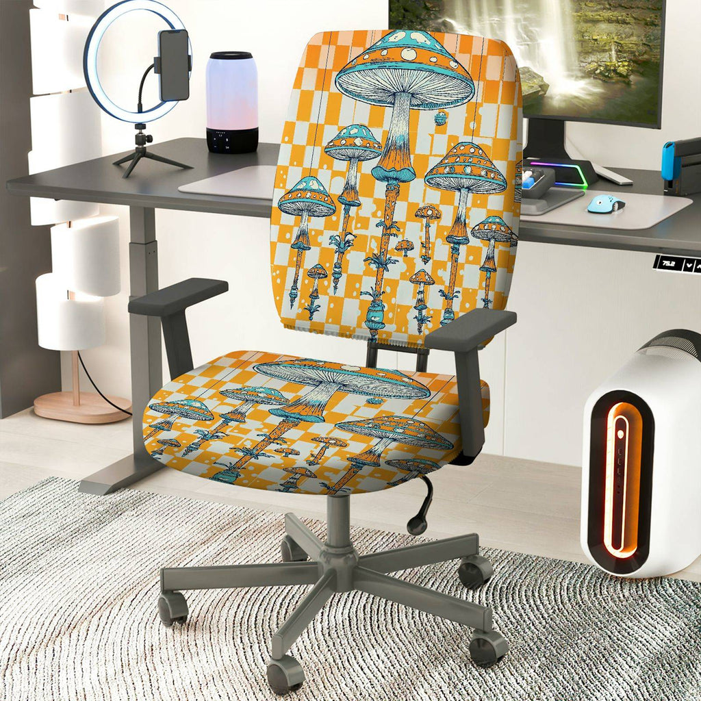 2-Piece Funky Colorful Geometric Mushroom Nature Art  Computer Chair Cover Set, Seat and Backrest