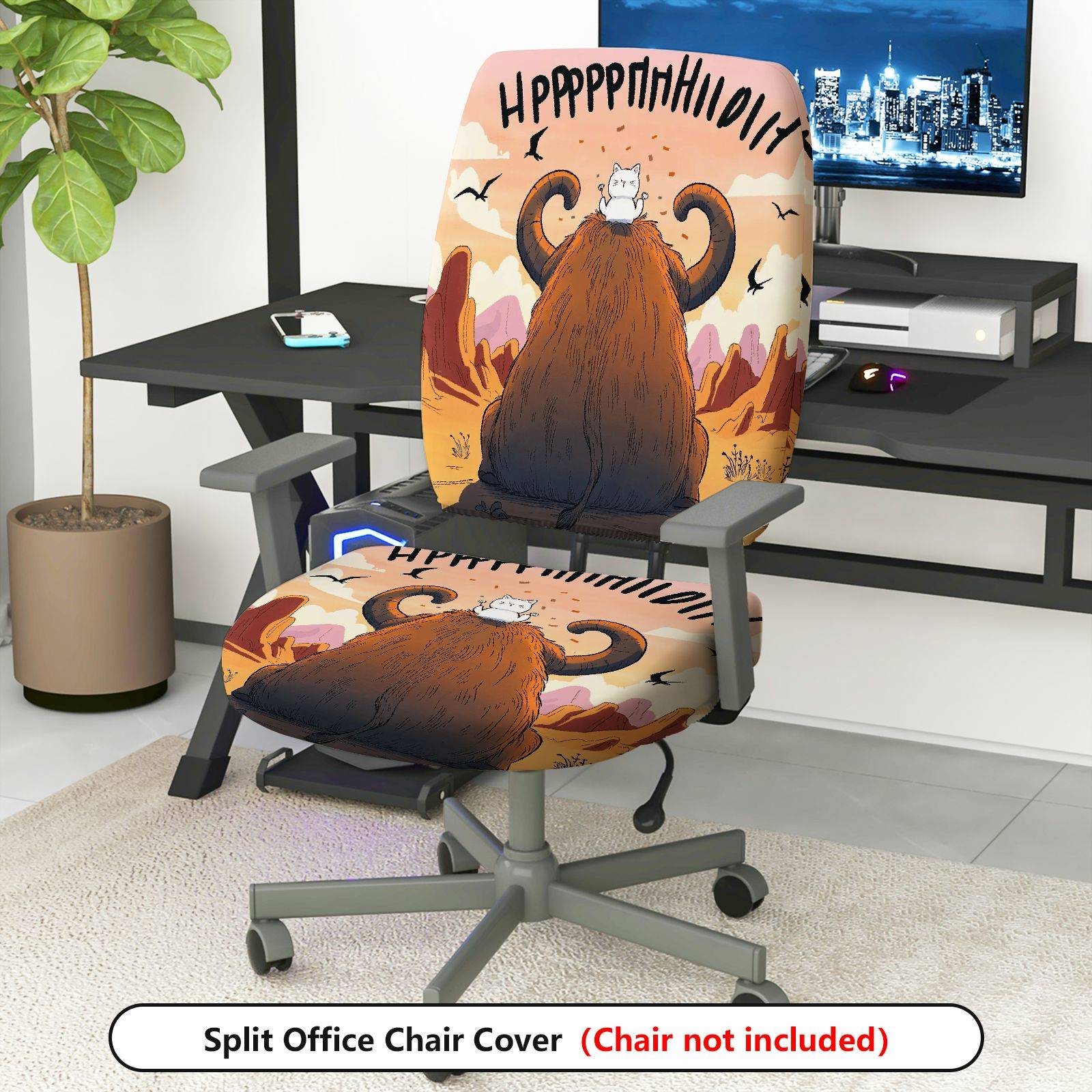 2-Piece Animal Humor  Computer Chair Cover Set, Seat and Backrest