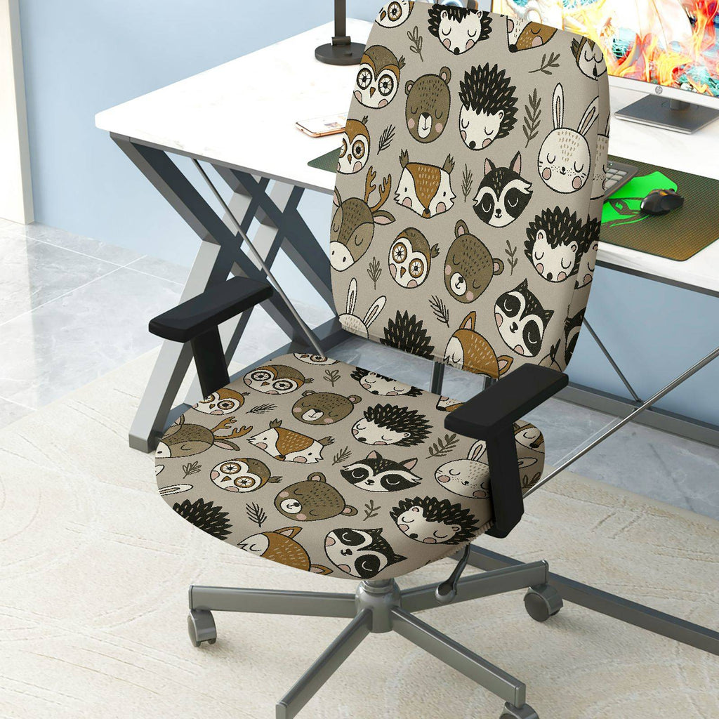 2-Piece Animal Woodland Forest Fun  Computer Chair Cover Set, Seat and Backrest